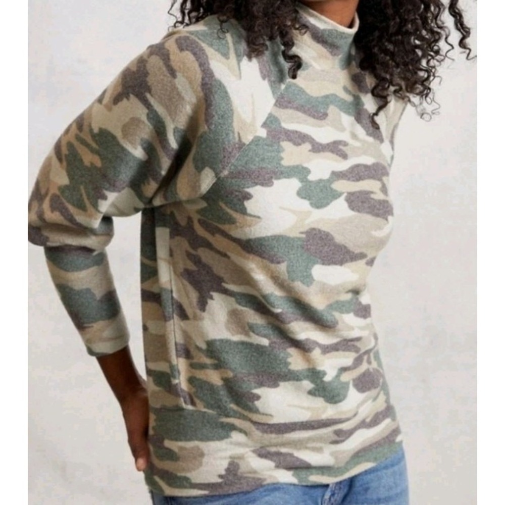 Maeve Anthropologie Sweater Xs Laney Camo Mock Neck Army Green Military Surplus‎